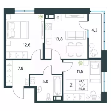 2-к кв. Забайкальский край, Чита Хороший мкр,  (55.0 м)