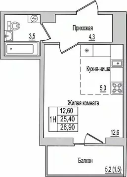 1-к кв. Псковская область, Псков ул. Юности, 10к2 (26.9 м)