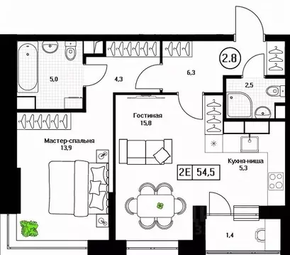 2-к кв. Московская область, Пушкино Пушкино Град жилой комплекс (54.5 ...
