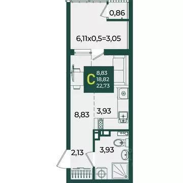 Студия Краснодарский край, Краснодар Образцово мкр,  (22.73 м)