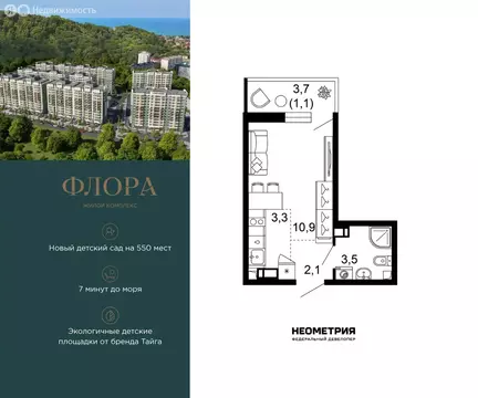 Квартира-студия: Сочи, улица Искры, 66/9к8 (21.2 м)