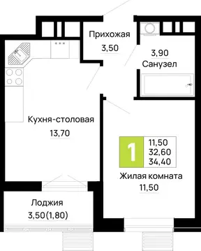 1-комнатная квартира: Тахтамукайский район, посёлок городского типа ...