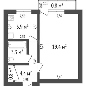 1-комнатная квартира: Стерлитамак, Комсомольская улица, 74 (33.8 м)