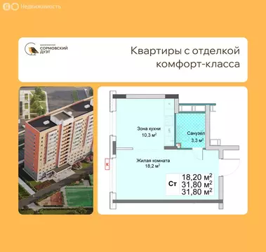 Квартира-студия: Нижний Новгород, квартал Кооперативный посёлок, ЖК ...