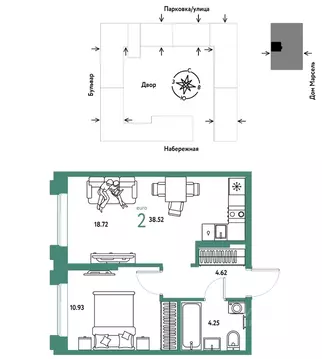 2-к кв. Тюменская область, Тюмень Береговая ул., 100к2 (38.52 м)