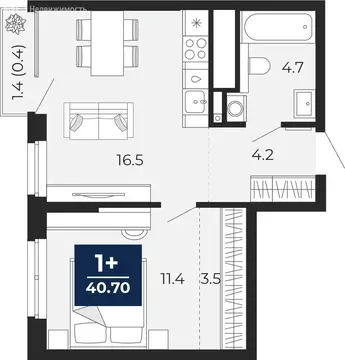 1-комнатная квартира: Тюмень, улица Тимофея Чаркова, 77 (41.7 м)