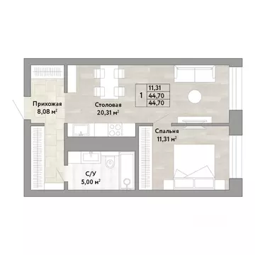 1-к кв. Хабаровский край, Хабаровск Облачный пер. (44.7 м)