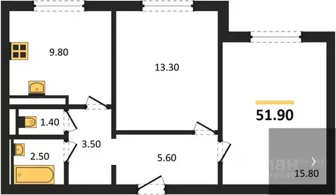 2-к кв. Воронежская область, Воронеж ул. Загоровского, 5/3 (51.9 м)