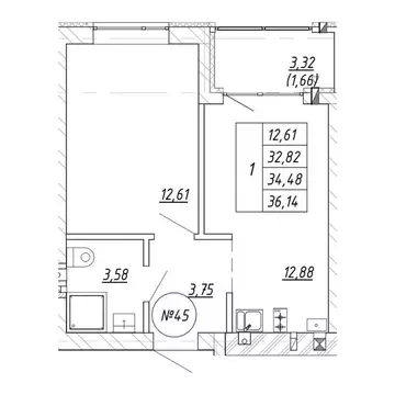 1-к кв. Калининградская область, Зеленоградск  (36.14 м)