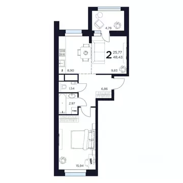 2-к кв. Московская область, Химки ул. Германа Титова, 2 (48.43 м)