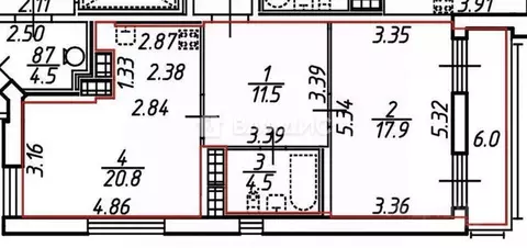 1-к кв. Санкт-Петербург ул. Среднерогатская, 11 (55.0 м)