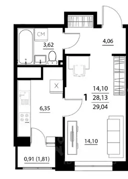 1-к кв. Белгородская область, Белгородский район, Дубовское с/пос, с. ...