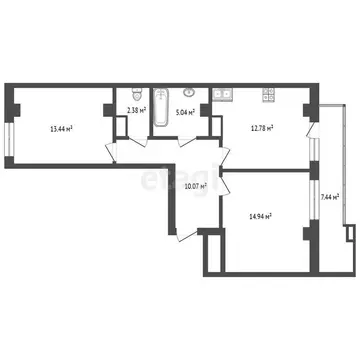 2-комнатная квартира: Патрушева, улица Фёдора Достоевского, 26 (58.7 ...