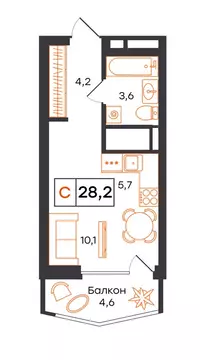 Квартира-студия: Екатеринбург, улица Патриса Лумумбы, 54 (28.2 м)