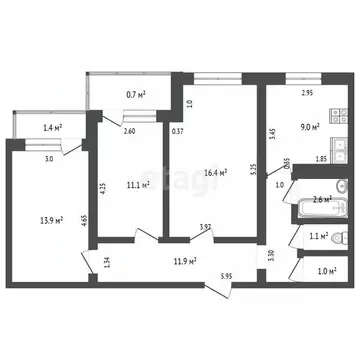 3-к кв. Мордовия, Саранск ул. Полежаева, 120 (67.0 м)
