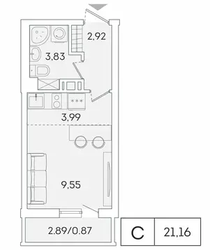 Квартира-студия: Мурино, Графская улица, 6к1 (20.3 м)