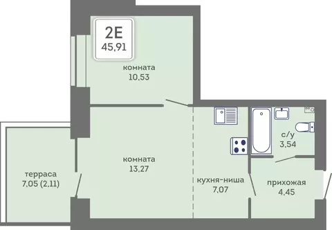 2-к кв. Пермский край, Пермь Кировоградская ул., 28 (45.91 м)