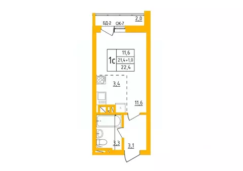 Студия Башкортостан, Уфа Инорс-4Б мкр, Акварель жилой комплекс (22.2 ...