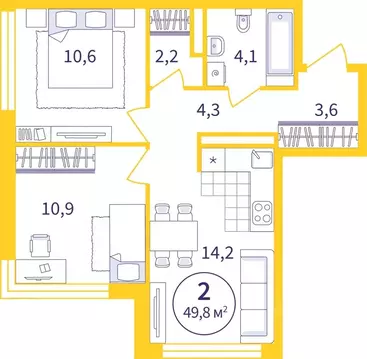 2-к кв. Свердловская область, Екатеринбург Астон Реформа жилой ...