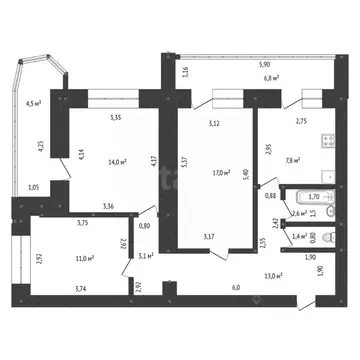 3-к кв. Башкортостан, Уфа ул. Энтузиастов, 2 (74.7 м)