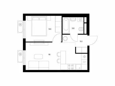1-комнатная квартира: Мытищи, жилой комплекс Яуза Парк, к11 (32.2 м)