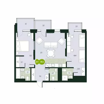 3-к кв. Забайкальский край, Чита Каштакский мкр,  (88.51 м)