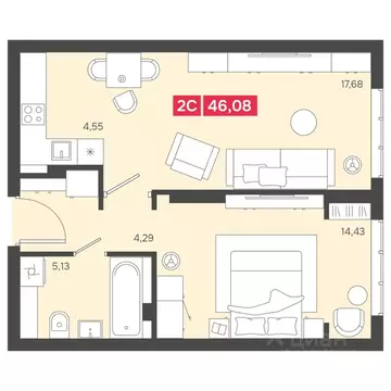 2-к кв. Новосибирская область, Новосибирск Аэропорт мкр,  (46.08 м)