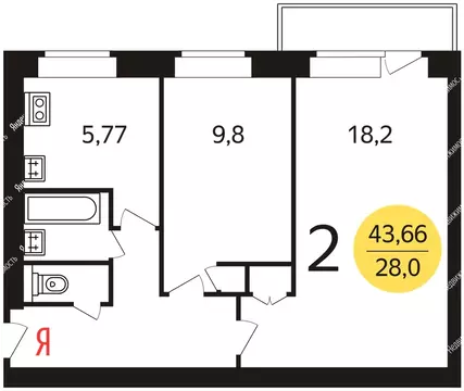 2-комнатная квартира: Ставрополь, улица Ленина, 397/7 (46 м)