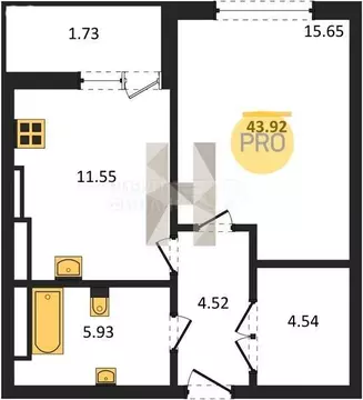 1-комнатная квартира: Светлогорск, Новая улица (41.62 м)
