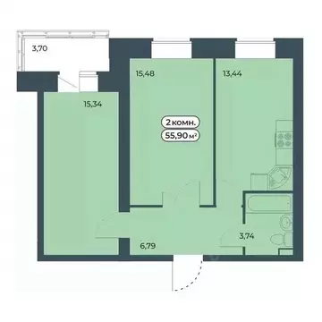 2-к кв. Красноярский край, Красноярск ул. Светлова, 12 (55.9 м)