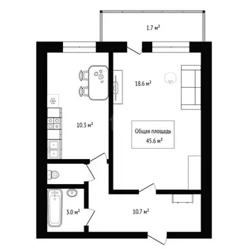 1-комнатная квартира: Бердск, Комсомольская улица, 27А (45.6 м)