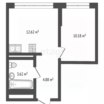 1-к кв. Тюменская область, Тюмень ул. Василия Малкова, 12 (34.0 м)