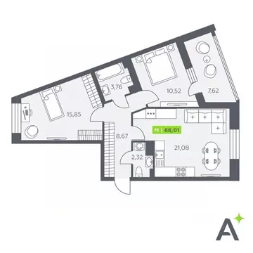 2-к кв. Ленинградская область, Всеволожский район, Заневское городское ...