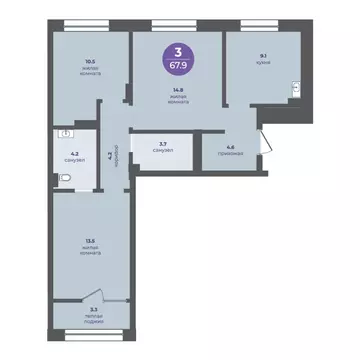 3-к кв. Красноярский край, Красноярск ул. Кутузова (64.6 м)