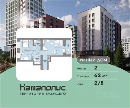 2-к кв. Пермский край, Пермь ул. Дзержинского, 35А (62.0 м)