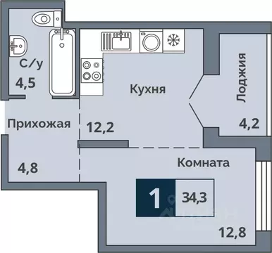 1-к кв. Курганская область, Курган ул. Коли Мяготина, 168 (34.3 м)