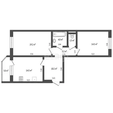 2-комнатная квартира: Тюмень, улица Валентины Трофимовой, 2 (67 м)