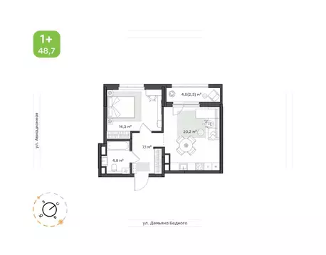 1-к кв. Хабаровский край, Хабаровск ул. Демьяна Бедного, 10А (48.7 м)