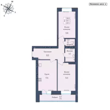 2-к кв. Орловская область, Орел Московское ш., 7Б (68.5 м)