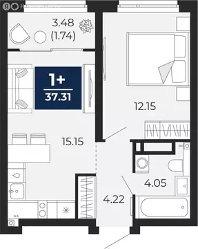 Квартира-студия: Тюмень, Арктическая улица, 12 (39.05 м)