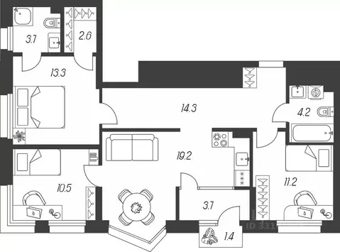 3-к кв. Тульская область, Тула ул. Михеева, 9А (84.1 м)