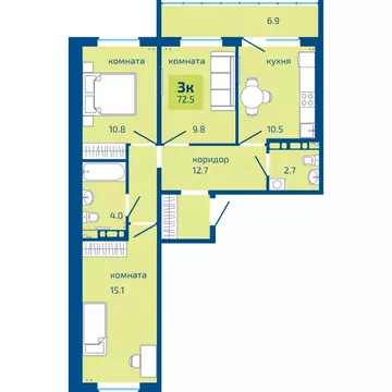 3-к кв. Пермский край, Пермь Вышка II мкр, Патриот жилой комплекс ...