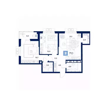 2-к кв. Тюменская область, Тюмень Дом Нойферта жилой комплекс (71.1 м)