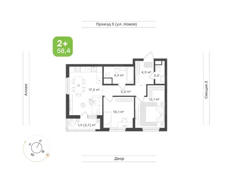 2-к кв. Свердловская область, Екатеринбург Академический мкр, 20-й ...
