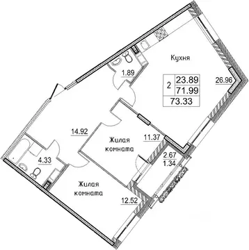 2-к кв. Санкт-Петербург ул. Плесецкая, 4 (73.33 м)
