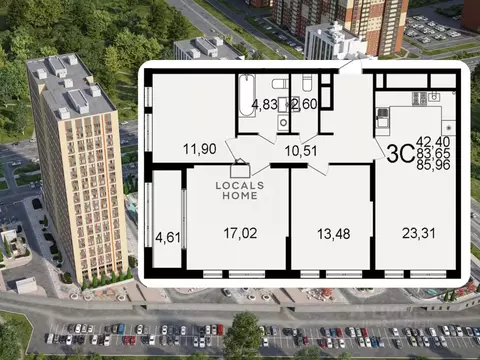 3-к кв. Рязанская область, Рязань Льговская ул., 8 (85.96 м)