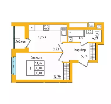 1-к кв. Башкортостан, Уфа ул. Валерия Лесунова, 18 (35.01 м)