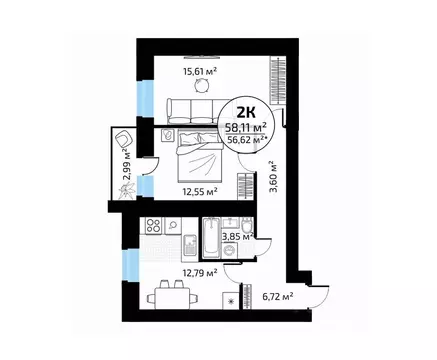 2-к кв. Самарская область, Самара пос. Мехзавод, 1-й кв-л, 50 (58.11 ...