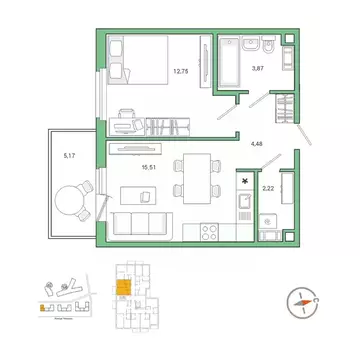 1-к кв. Ленинградская область, Гатчина ул. Чехова, 39 (40.1 м)