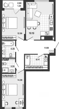 2-к кв. Калининградская область, Гурьевский муниципальный округ, пос. ...
